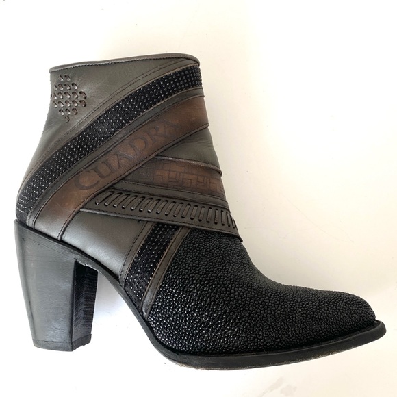 CUADRA Handwoven Black Exotic Leather Ankle Bootie Sz 9.5 - Picture 1 of 16